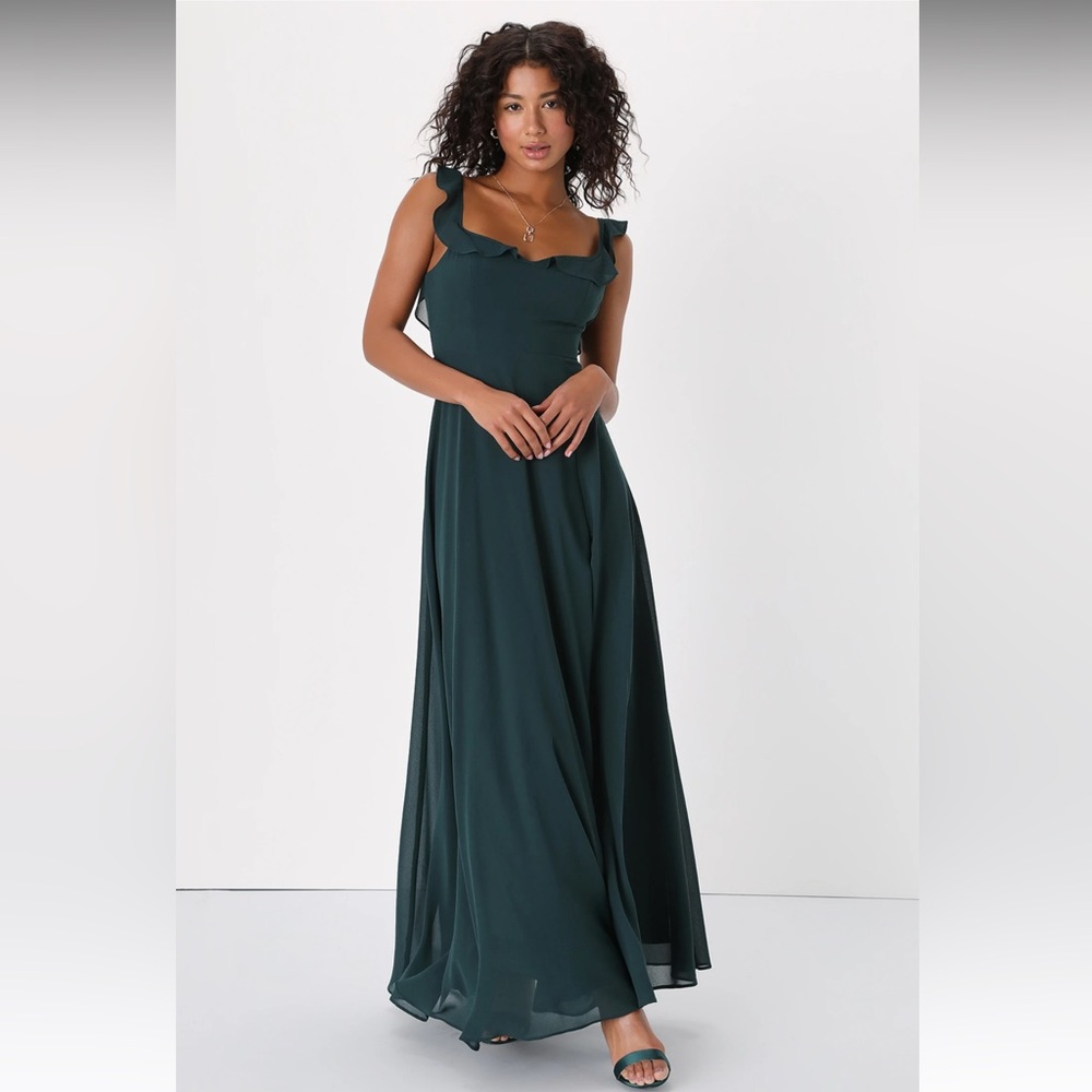 Lulu's Elegant Dark Green Maxi Dress